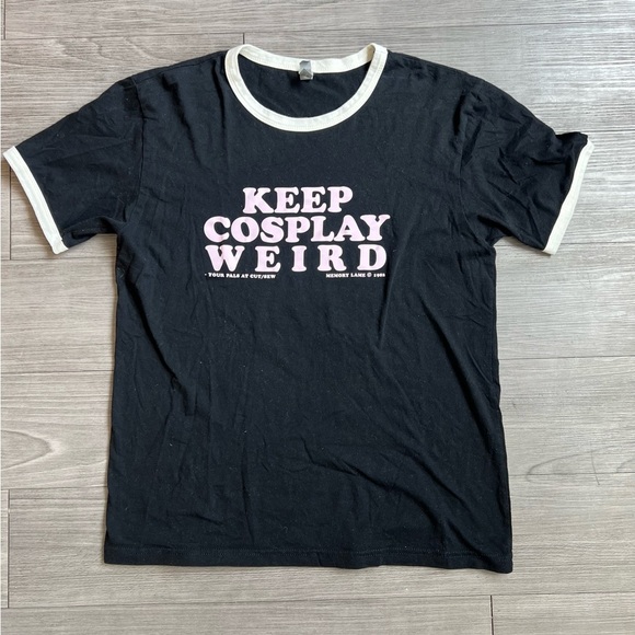 Cut/Sew “Keep Cosplay Weird” Black & White Ringer T-Shirt Size M - Picture 2 of 5